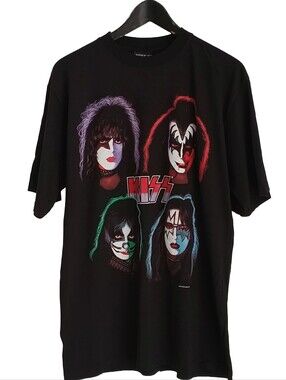 VTG 2010 KISS Faces Graphic Tee Black Band Shirt Classic Rock Size M